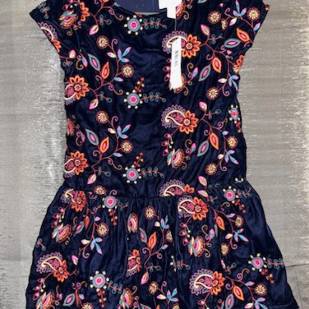 (PEEK) KARA VELVET EMBROIDERED SIZE: 12, COLOR: NAVY VELVET W/PINK ORANGE TURQ